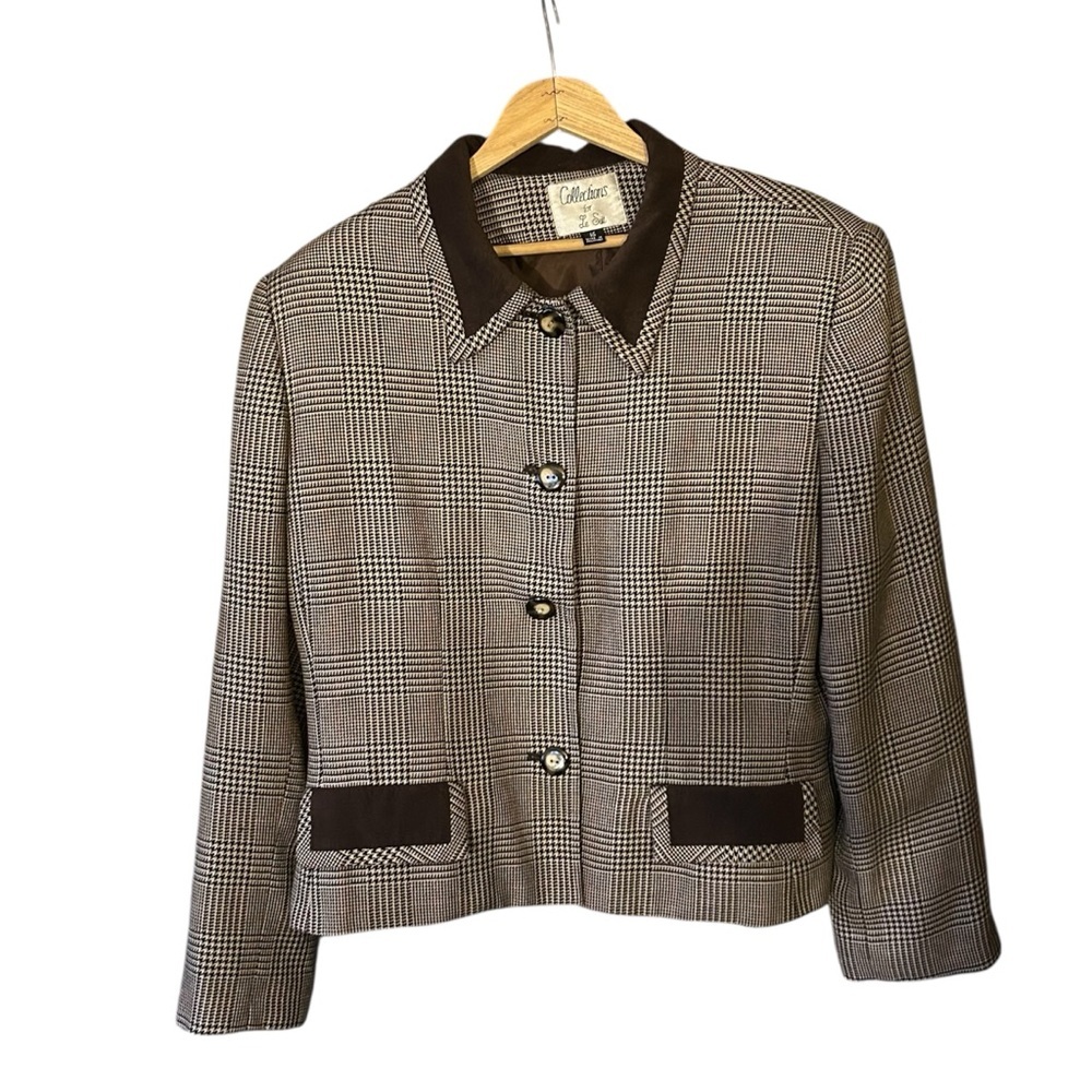 Le Suit Collections Suit Jacket Brown Tones Plaid Size 16